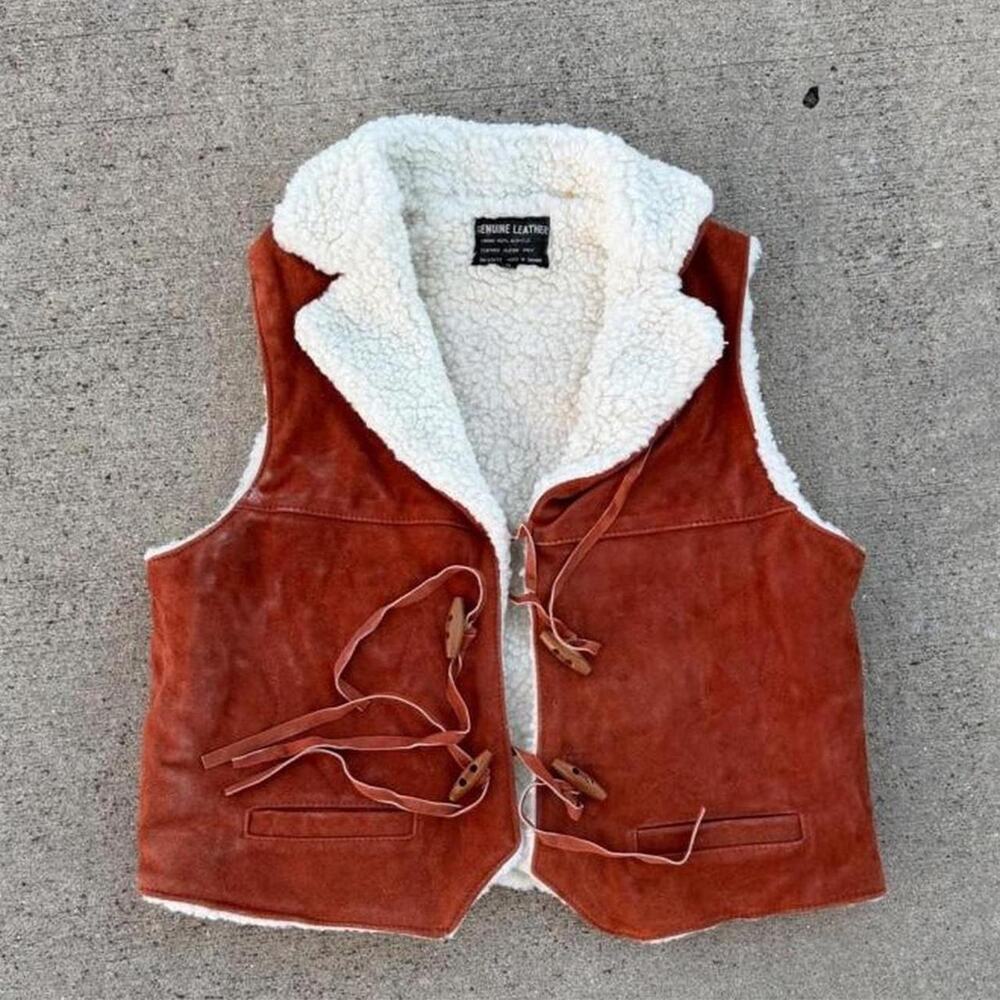 Vintage 70s sherpa lined leather vest